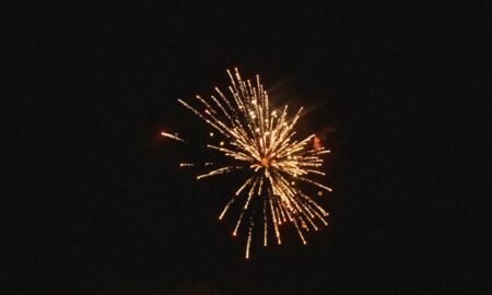 Fireworks lighting up the night sky over water