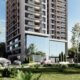 Modern high-rise residential apartment building with balconies